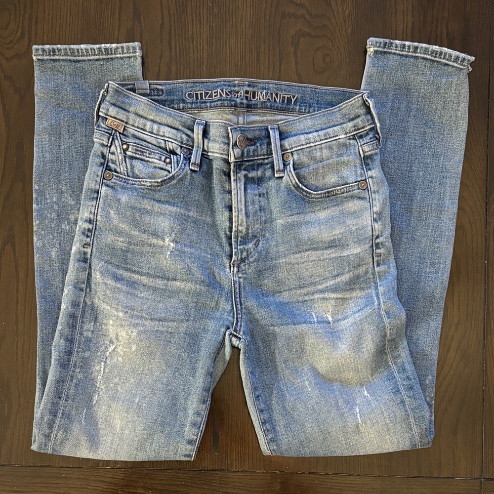 Citizens Of Humanity Skinny Jeans Distressed Paint Splatter Light Wash Size 26
